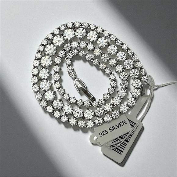 925 Tennis Necklace REAL Sterling Silver 18” Graduated Cubic Zirconia - Picture 5 of 11